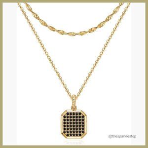 14K Gold Plated Dainty Pendant Choker Necklace Cubic Zirconia Layered